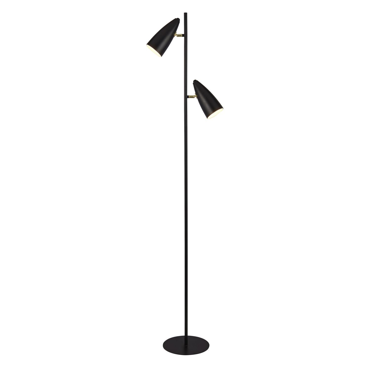 Lampadaire 2 flammes noir or E14 160 cm métal