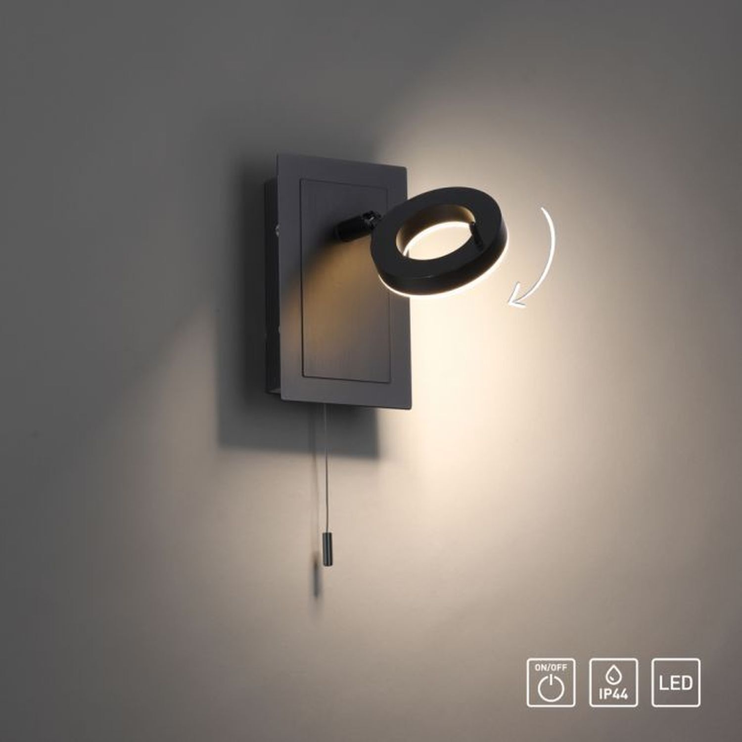 Spot mural à LED avec interrupteur à tirette IP44 réglable 6 W Beleuchtung, Lampe, Leuchte