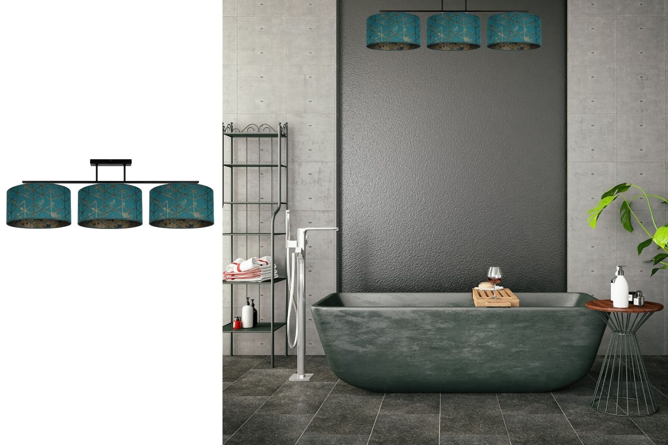 Blendarme Plafonnier tissu vert motif E27 3-flamme Baden, Wanne, Badewanne, Drinnen, Innenarchitektur