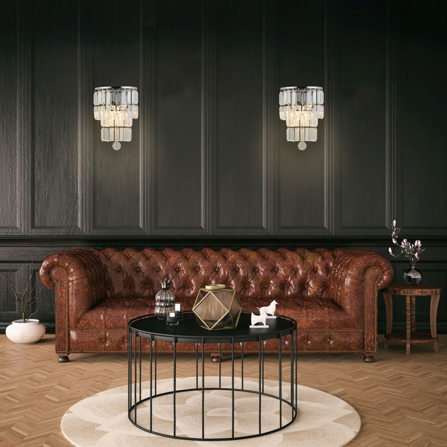 Sofa, Leder, Chesterfield, braun, Wohnzimmer