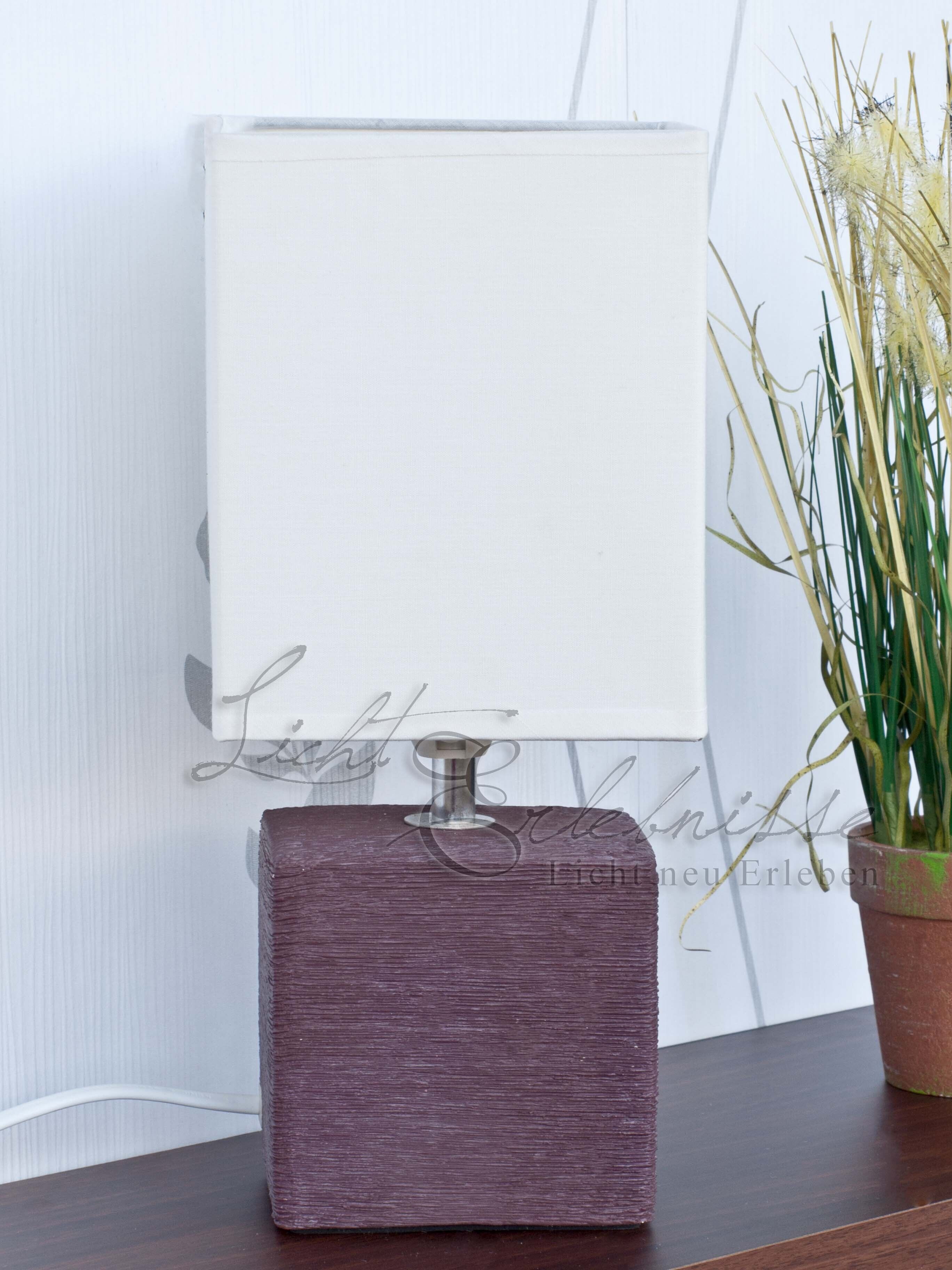 Nachttischleuchte weiß braun E27 H:30cm Keramik Lampe, Pflanze, Weiße Tafel, Tischlampe