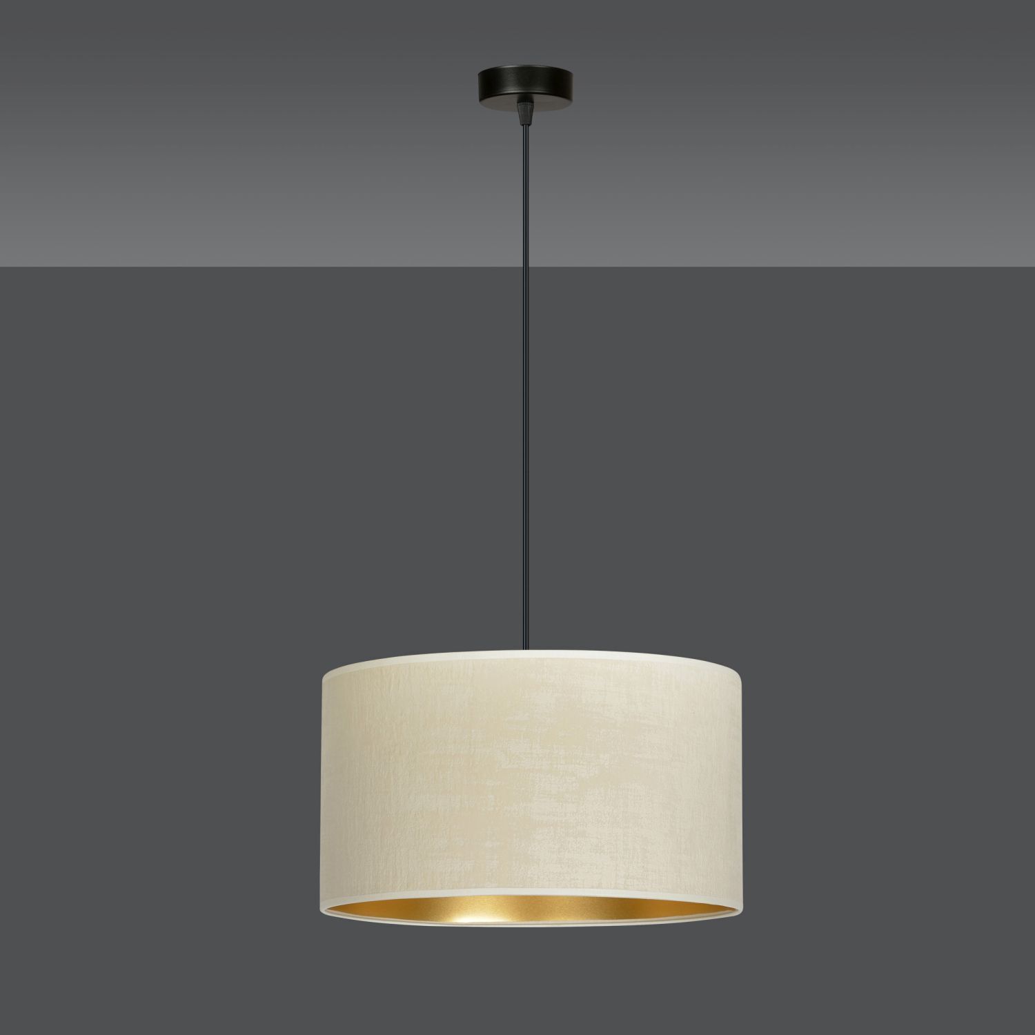 Lampe à suspendre tissu Ø 35 cm rond blanc or noir E27
