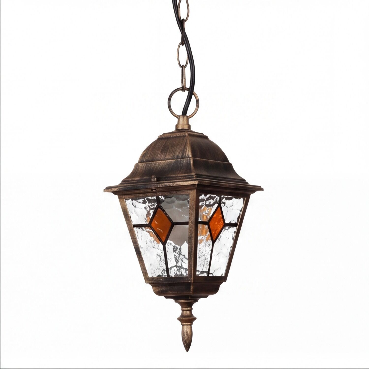 pendelleuchte-aussen-outdoor-haengelampe-salzburg-kupfer-antik-rustikal-buntglas-2 hängende Lampe, Laterne, Antiklook, Glastüre, Kupferbraun