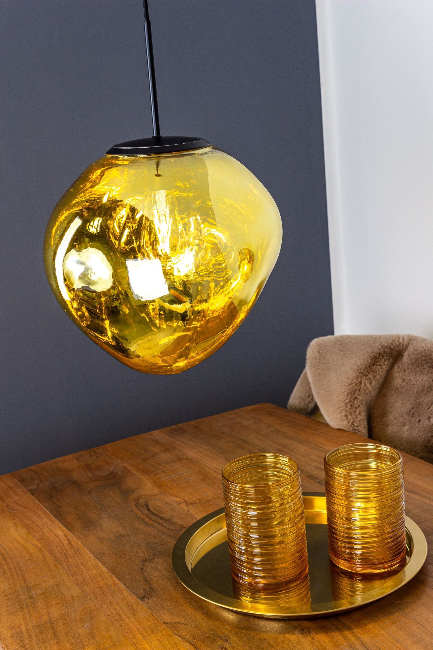 Lampe à suspendre ronde en verre jaune E27 Ø36 cm Moderne et élégante