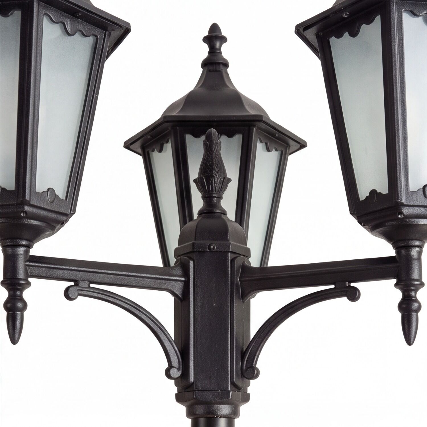 le51588-stehlampe-laternenpfahl-mastleuchte-garten-terrasse-auffahrt-aussen-metall-glas-matt-klassisch-rustikal-antik-3-flammig-schwarz-04 Laternen, Lampenpfosten, Außenleuchte, Metall, Schwarz