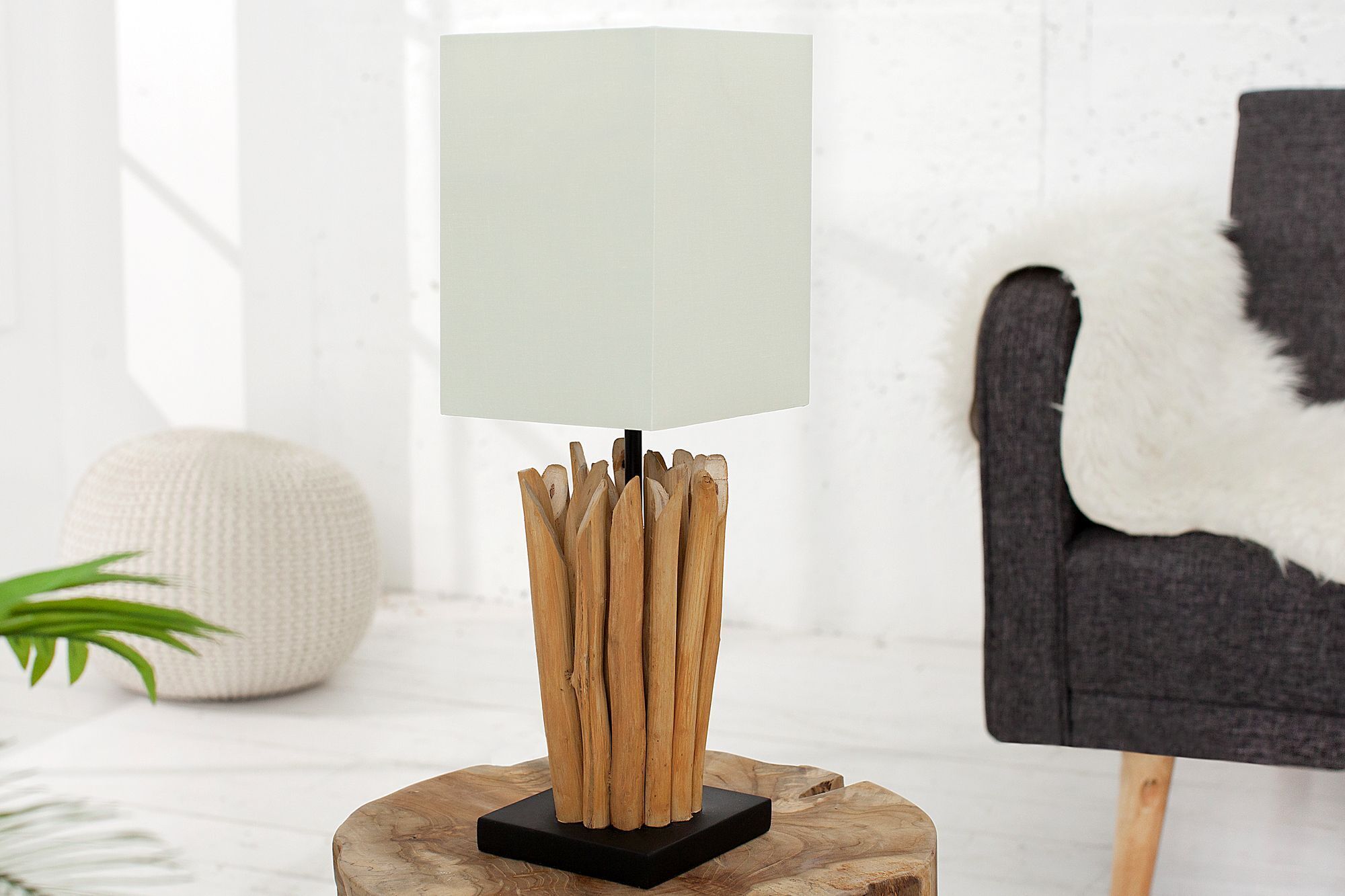 Eindrucksvolle Tischlampe Modern echtes Holz 45cm Lampe