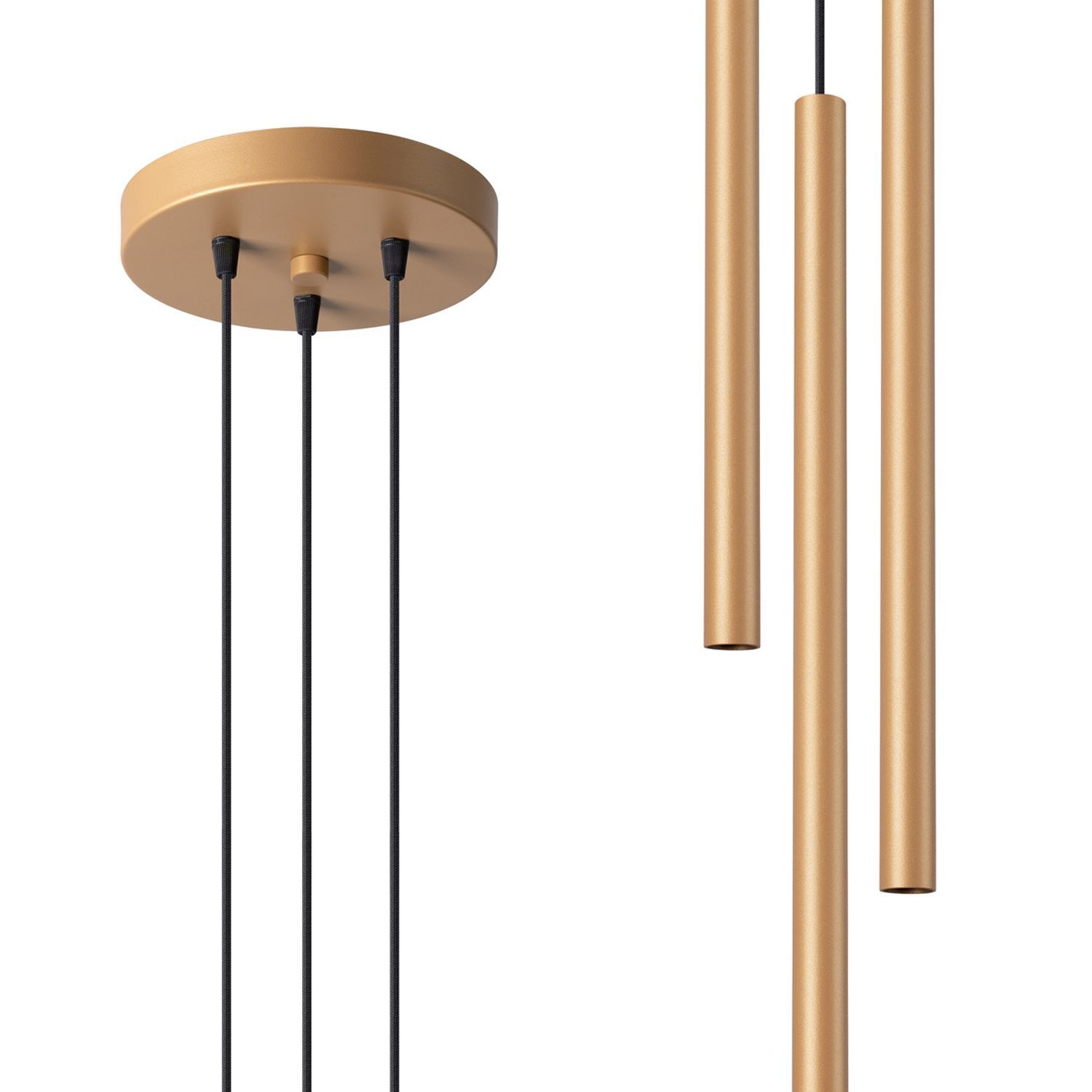 Runde Pendelleuchte Gold Stahl G9 L:19,5 cm 3-flammig pendant light, gold finish, hängelampe, mehrfachrohr-design, seilaufhängung