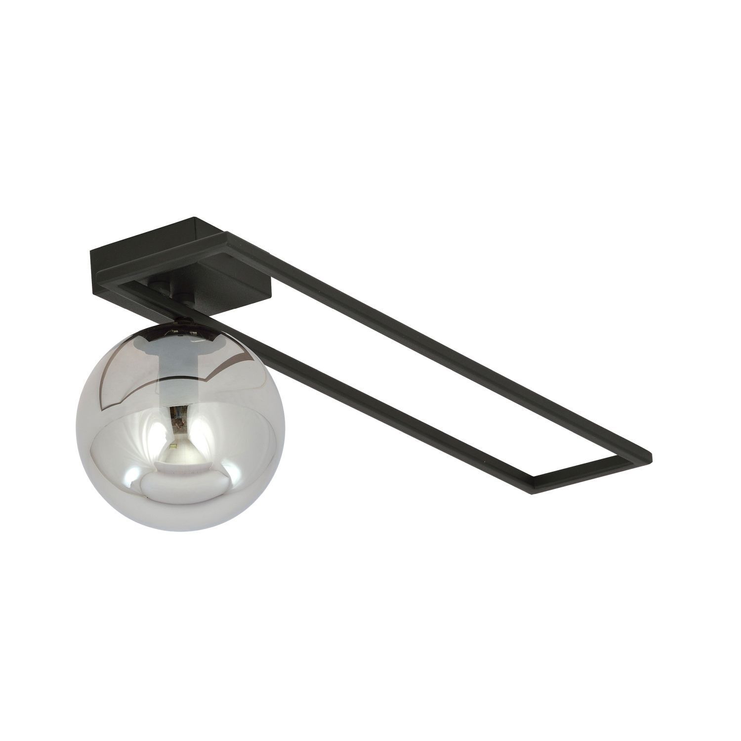 Plafonnier verre fumé métal 50 cm de long Abat-jour sphérique E14