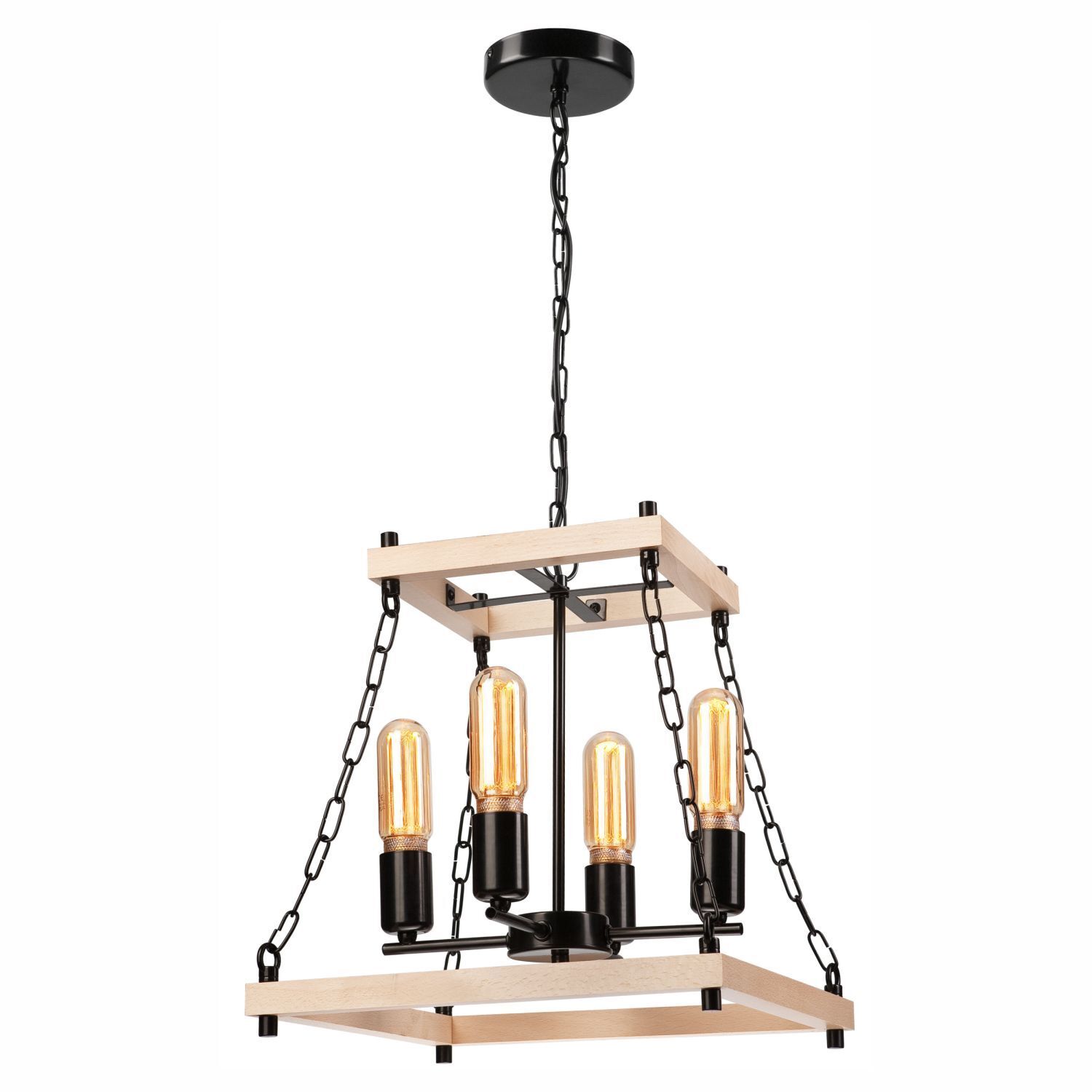 Suspension bois métal L : 37 cm Rustique 4 flammes E27