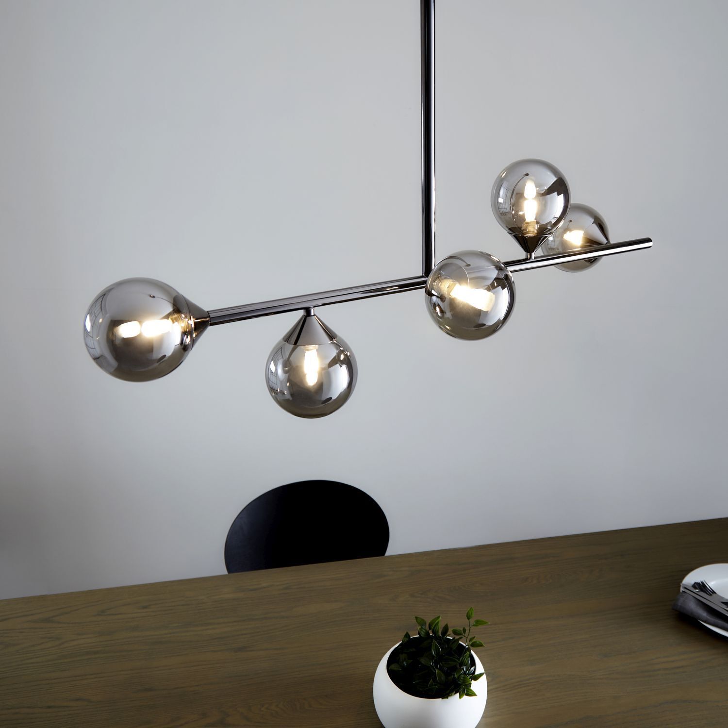 Lampe de plafonnier verre fumé métal longueur 90 cm H : max. 117 cm G9