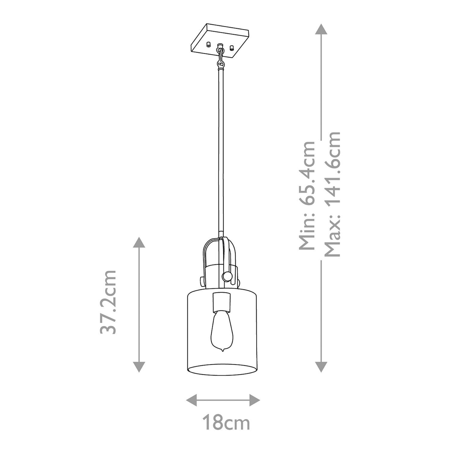 Lampe à suspendre E27 métal verre 18 cm de large H : max. 141,6 cm