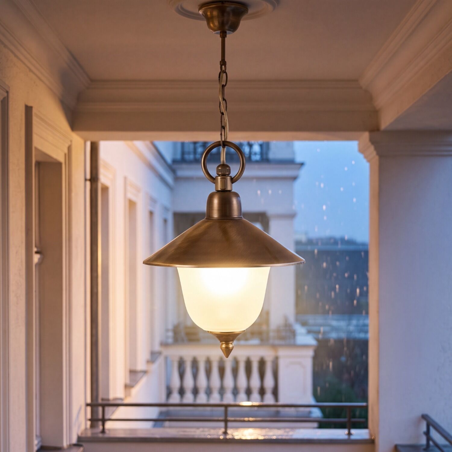 Hängelampe, Außenbeleuchtung, Bronze, Glaslampe, Industriell
