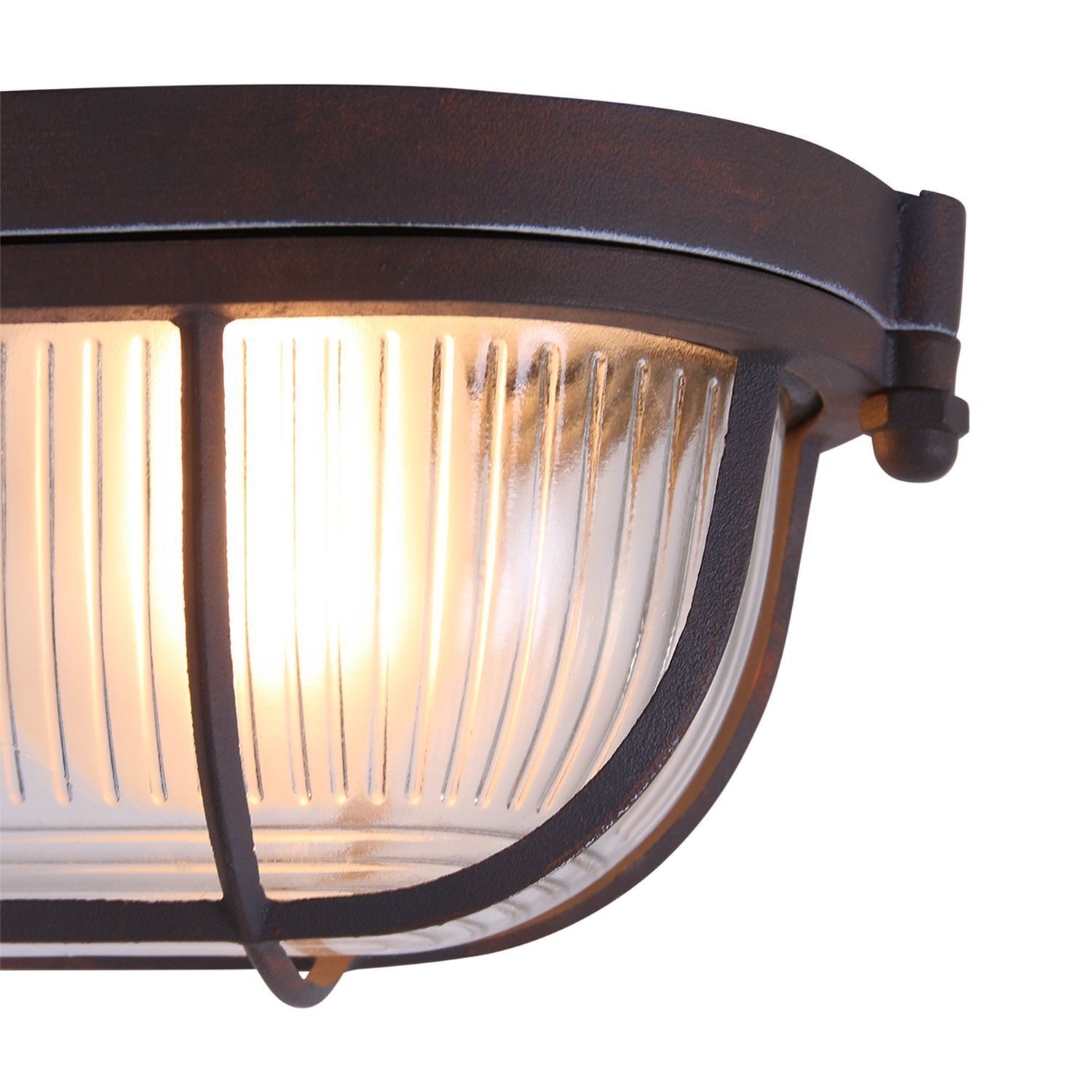 Lampe de plafond verre cannelé métal brun L:21 cm Industrie