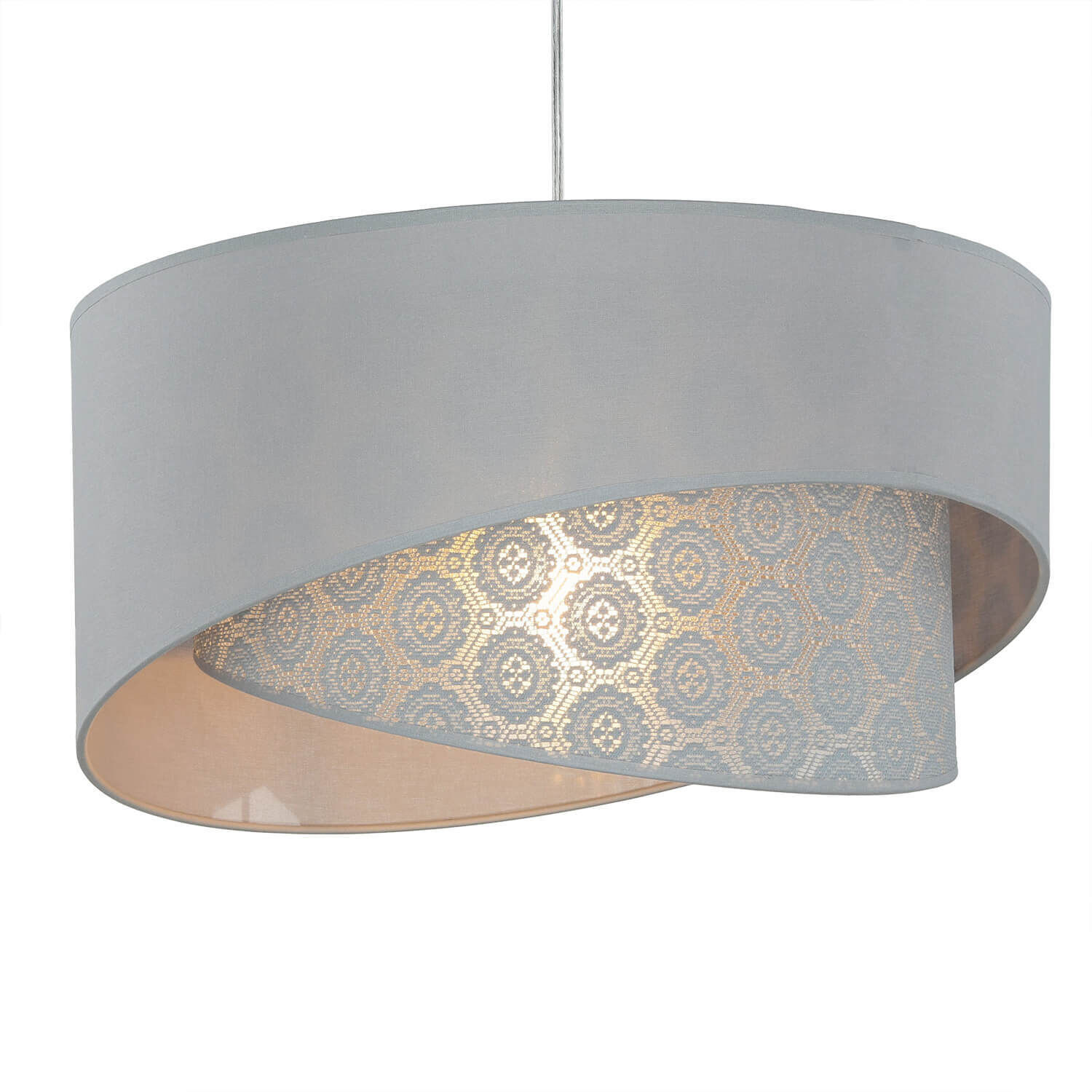 Lampe à suspendre grise tissu dentelle SELMA Chambre à coucher Deckenleuchte, Lampe