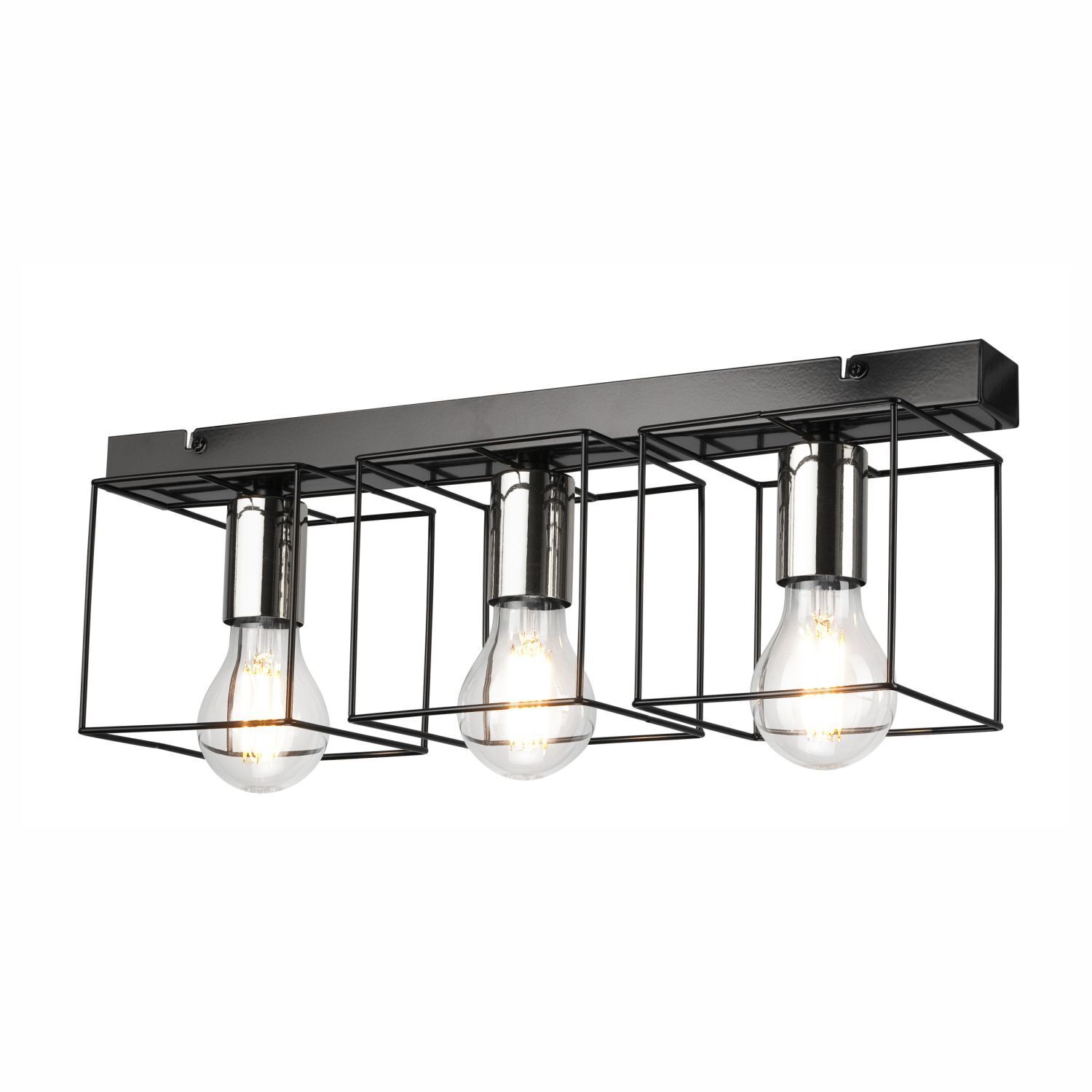 Lampe de plafond métal noir chrome 50 cm de long 3-flamme E27