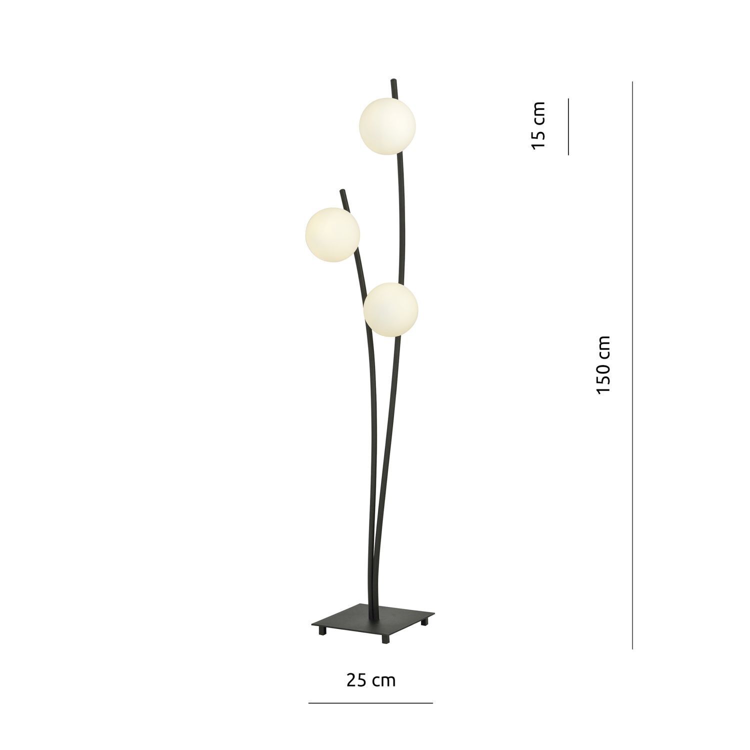 Lampadaire Noir Blanc 150 cm petit métal verre E14 3 flammes