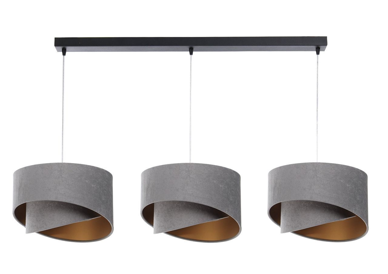 Pendelleuchte 3-flammig Schwarz Grau Gold E27 Velours Optik Leuchter, Lampe