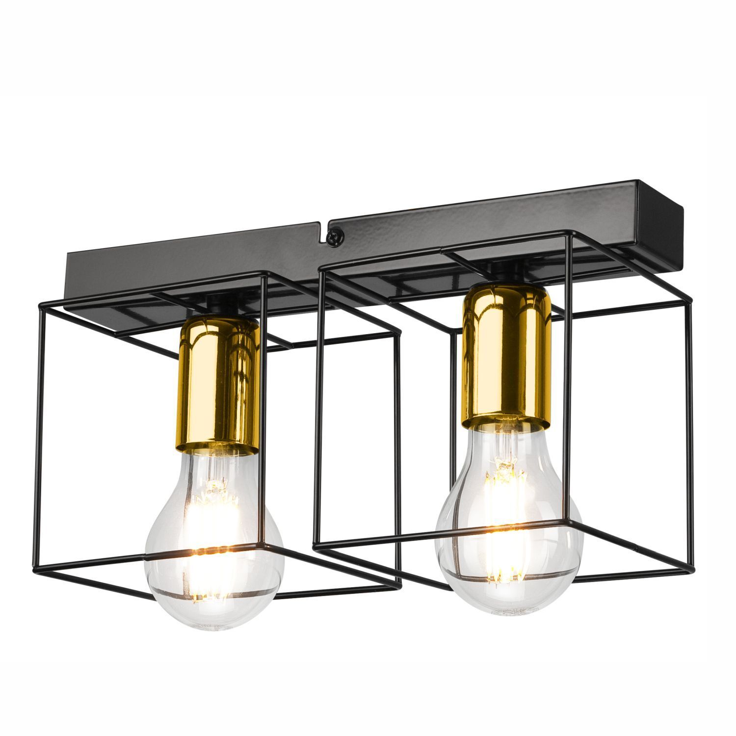 Plafonnier métal 2 flammes E27 32 cm long noir or