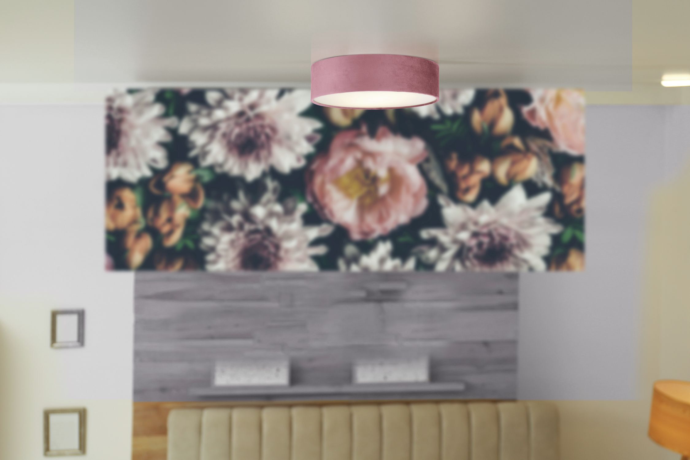 Plafonnier Tissu Velours rond Ø 38 cm H : 10 cm Rose 2x E27