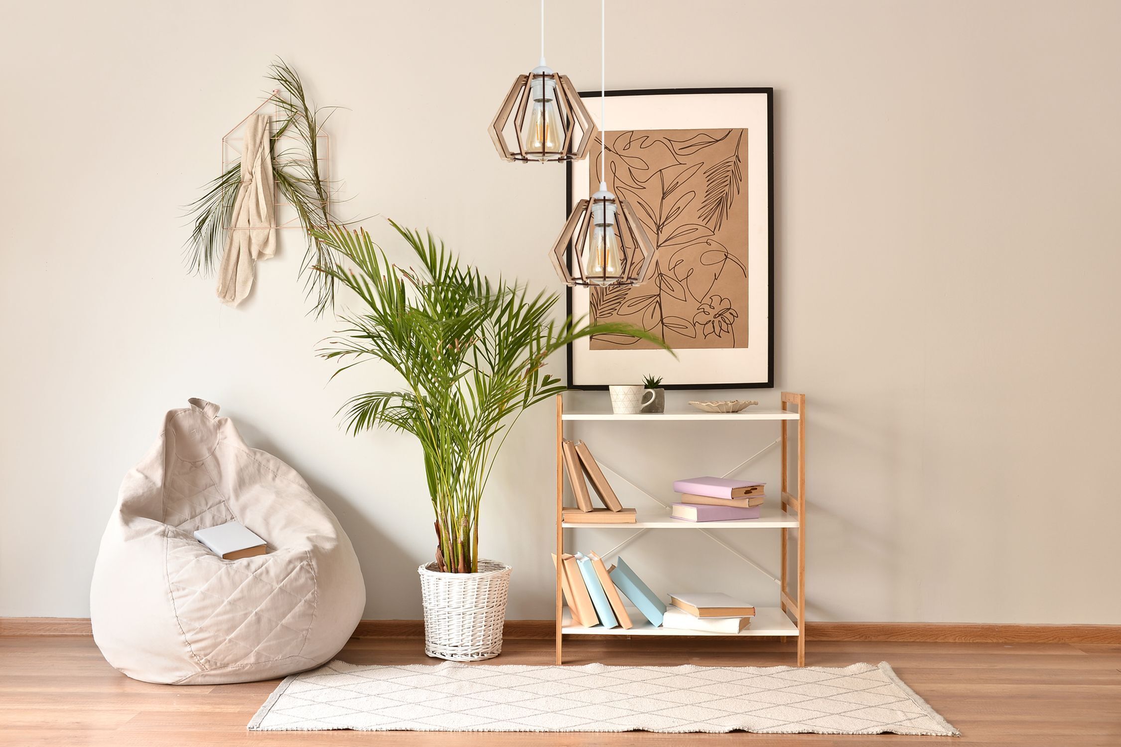 Suspension bois 2 flammes E27 L:35 cm Scandinave