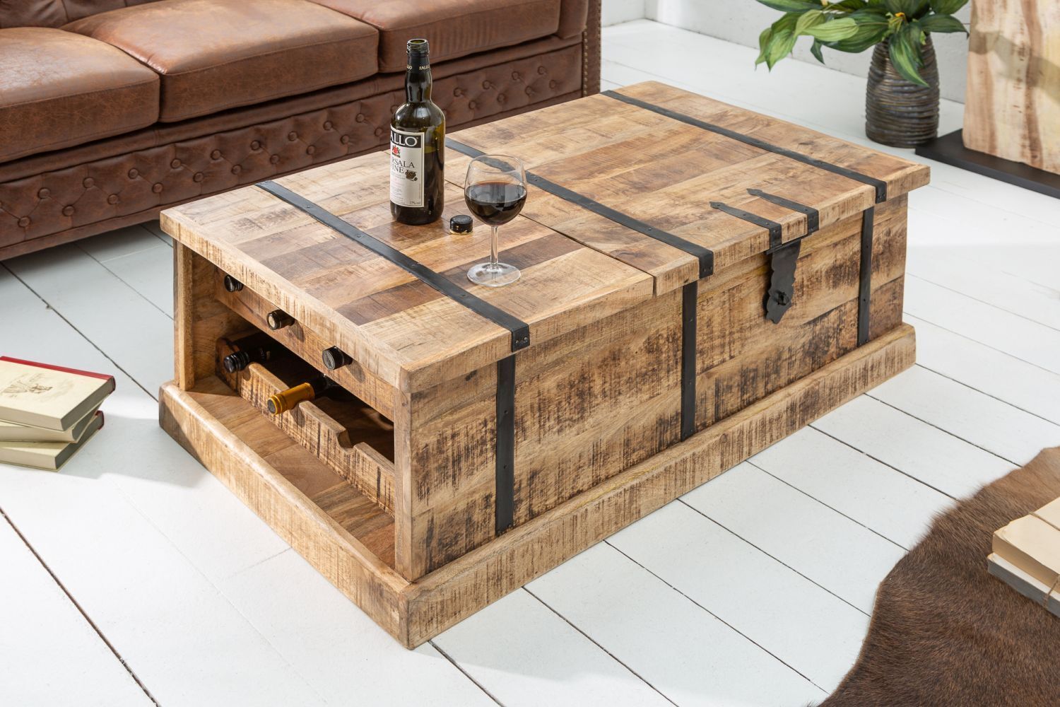 Table basse Mango bois métal fait main 100x50 cm en naturel