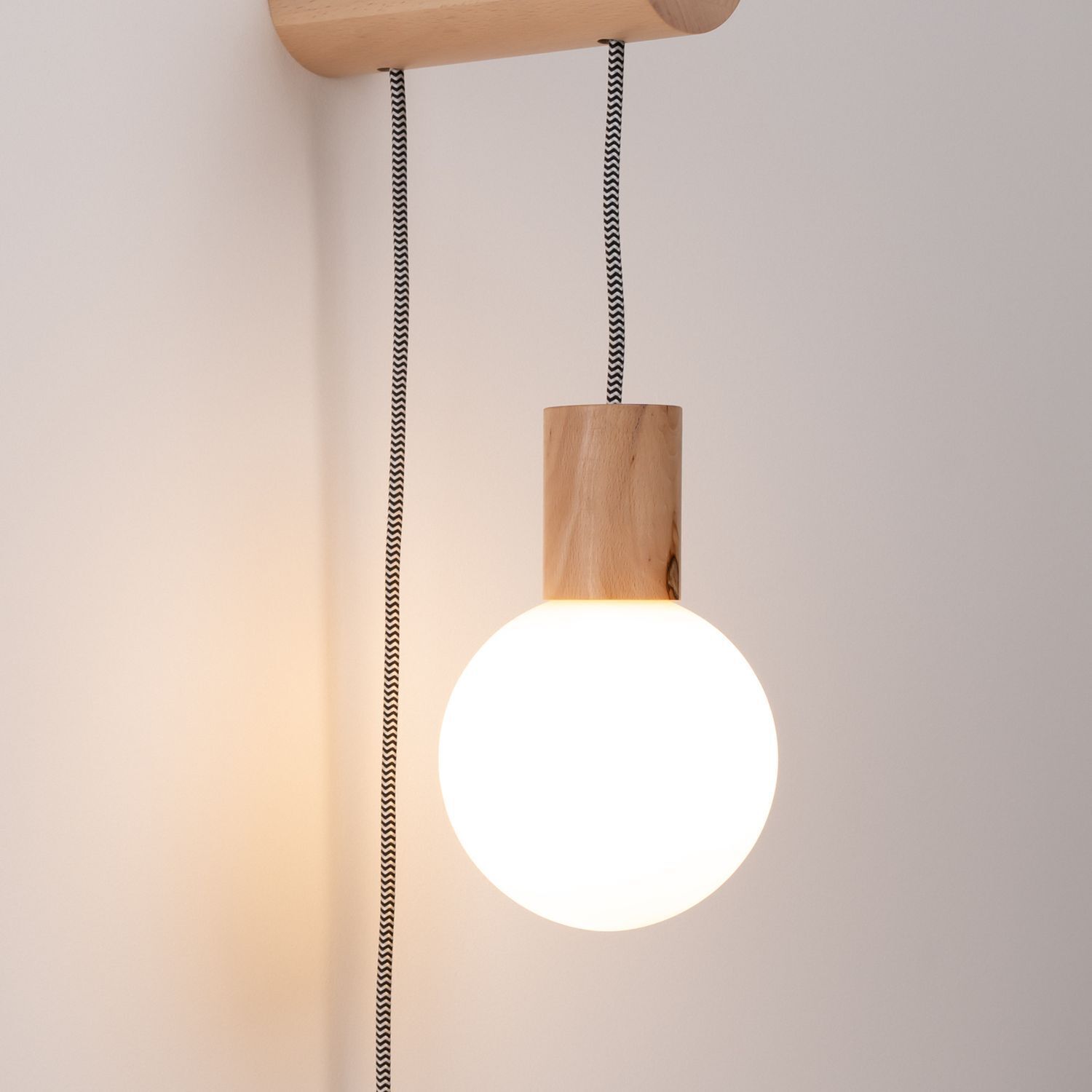Wandleuchte Holz Glas Stecker Kabel Schalter G9 T:25 cm Hängeleuchte, Glühbirne, Holzfassung, Kabelschirm, Leuchtgerät