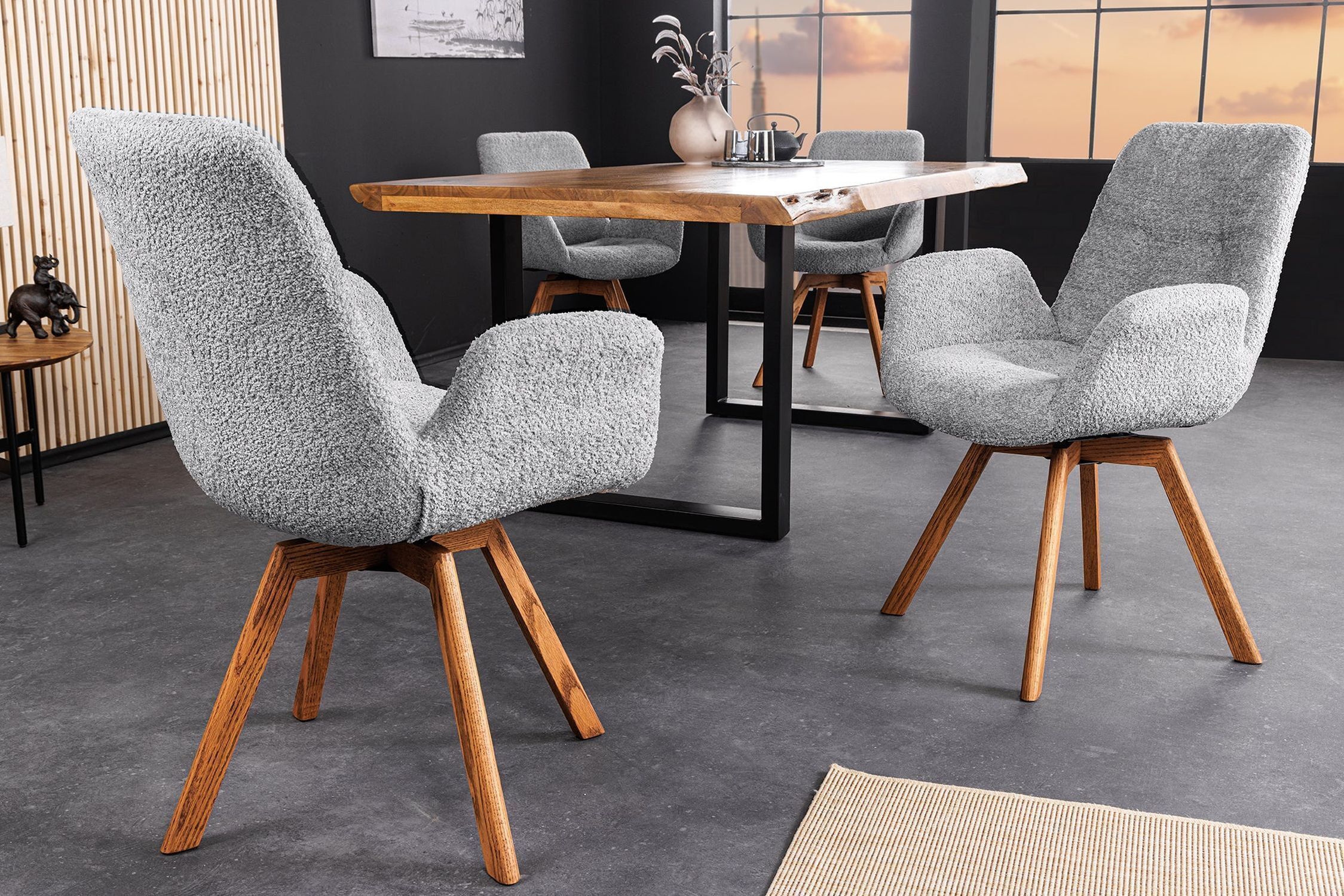 Chaise de salle à manger Gris Scandinave en bois bouclé Moebel, Stuhl, Fußboden, Tabelle, Drinnen
