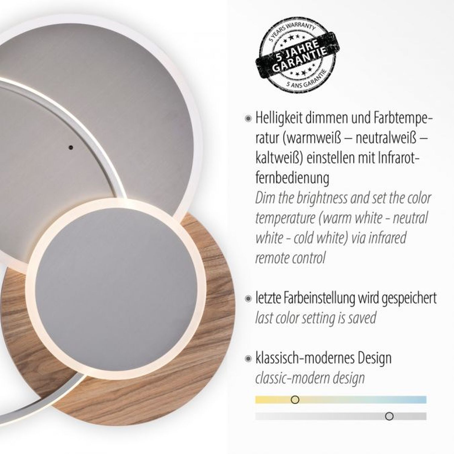 Lampe de plafonnier LED stylé anneaux en bois 6000 lm dimmable