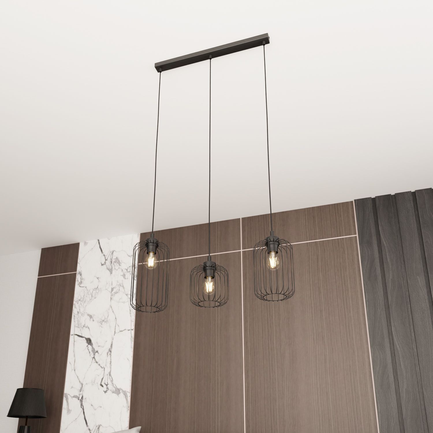 Lampe à suspendre décorative en métal noir E27 L:40 cm de long