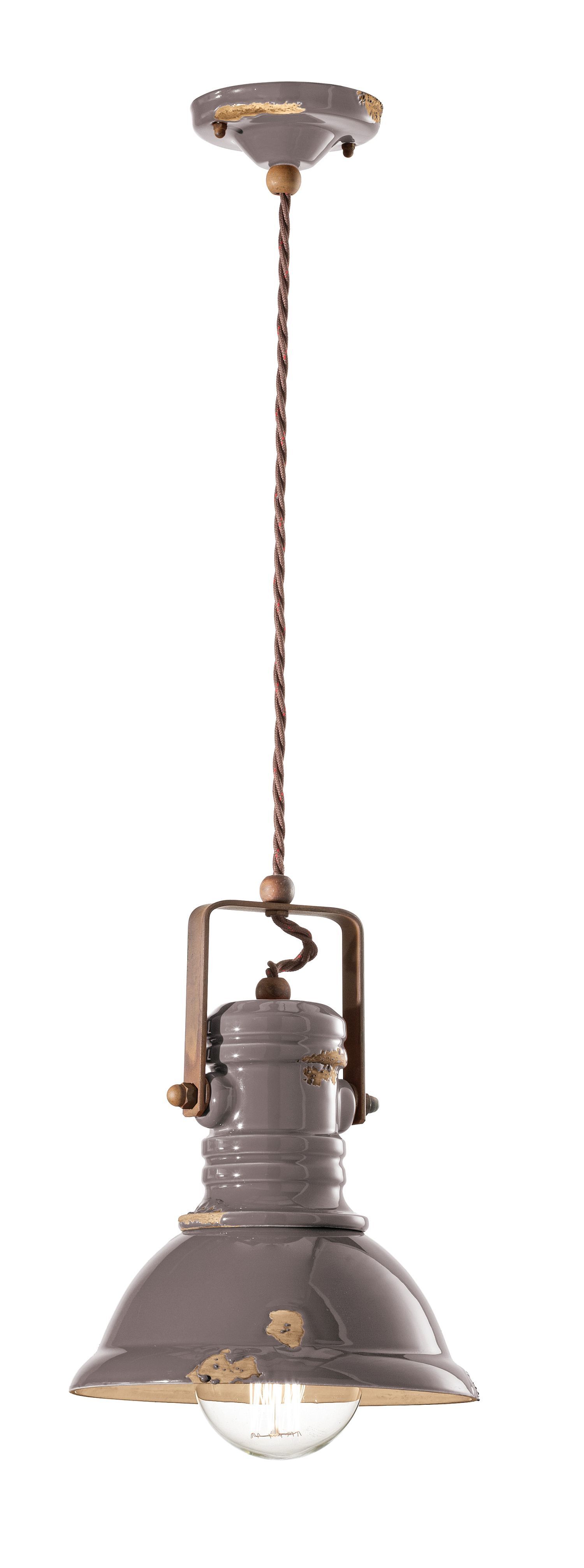 Lampe à suspendre céramique métal E27 Ø 23 cm rond Vintage