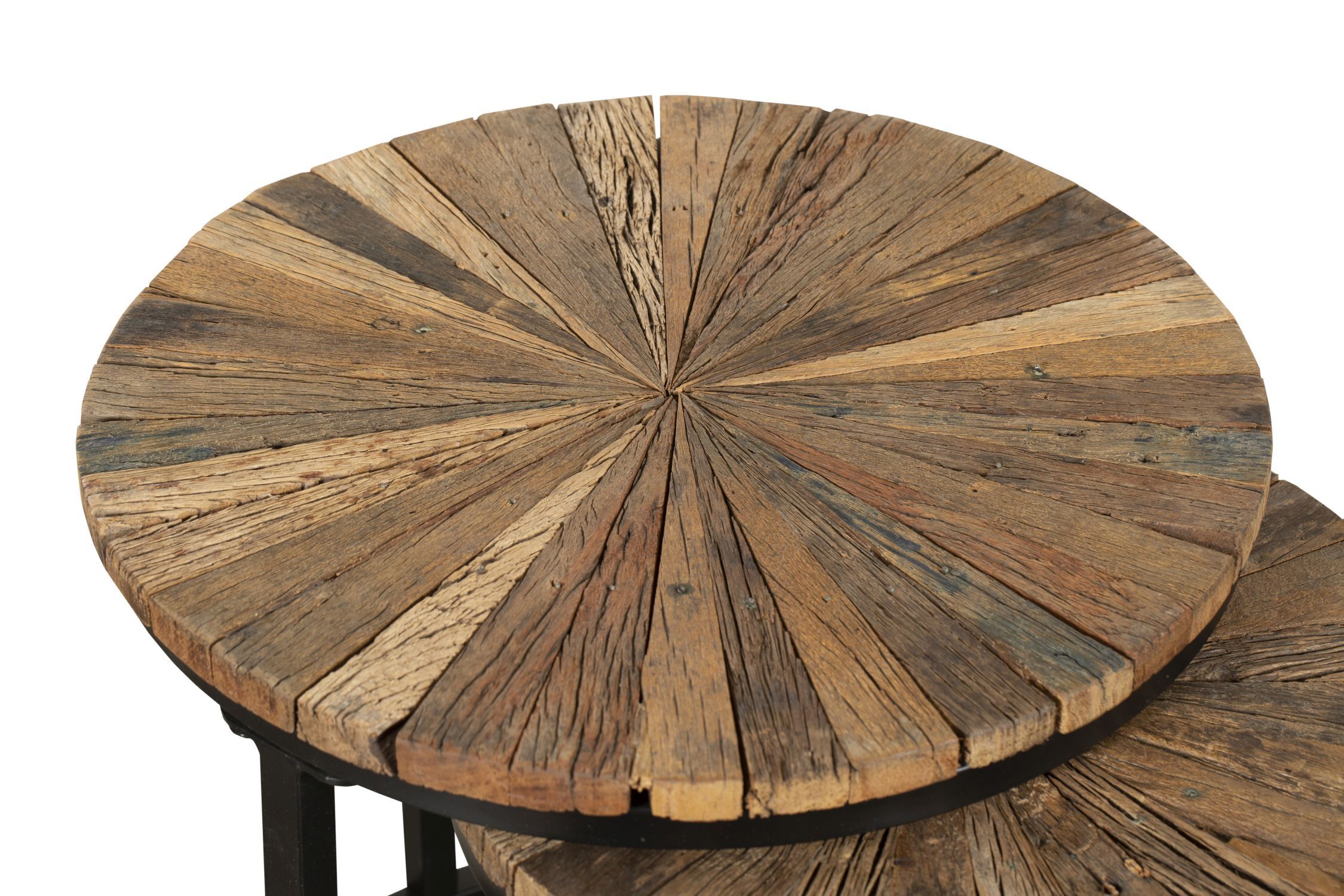Set de 3 tables d'appoint bois acier Ø 28/38/46cm rond