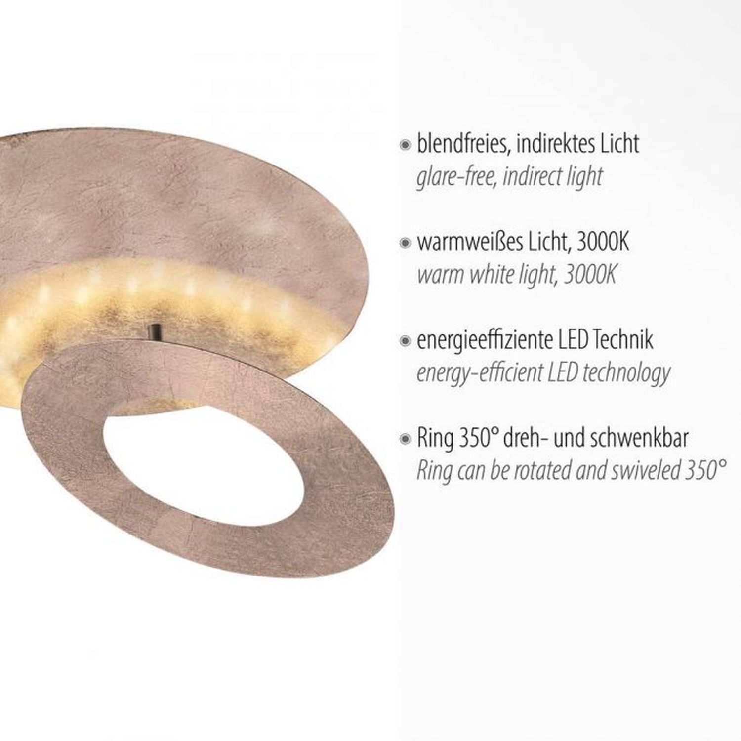 Plafonnier LED stylé orientable 6 W en feuille d'or Bronze