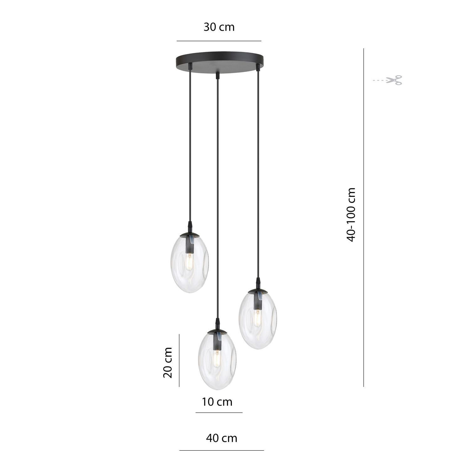 Lampe à suspendre 3 flammes réglable verre E14 table à manger