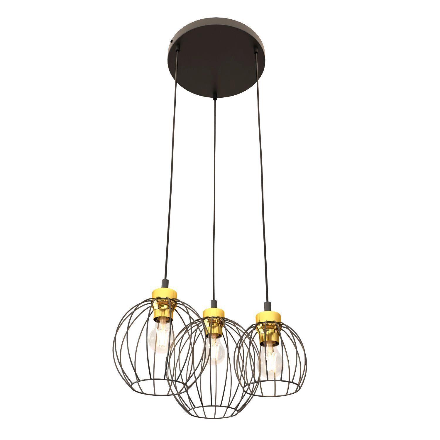 Suspension ronde noire or 3 flammes E27 élégante