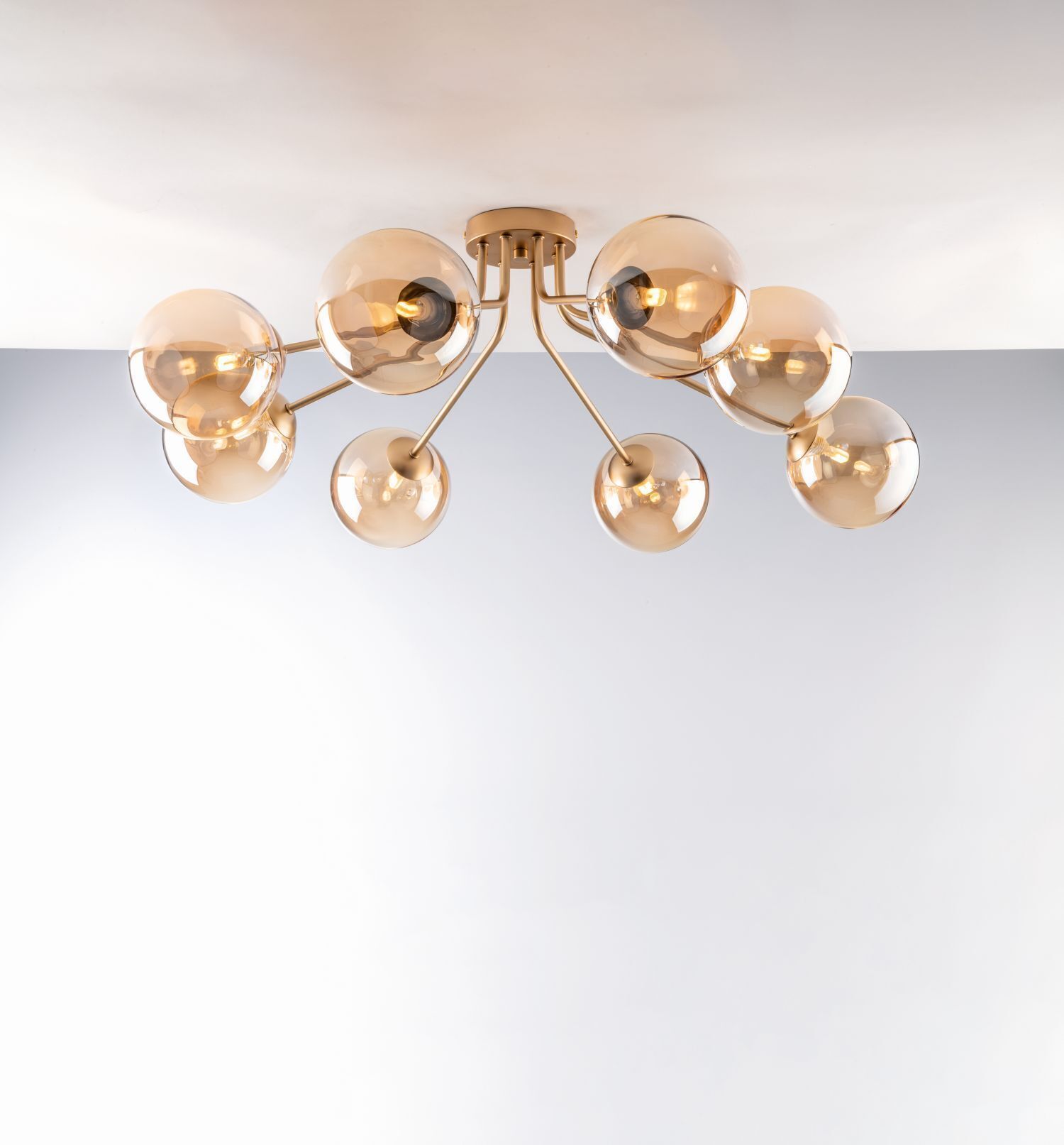 Lampe de plafonnier verre métal laiton champagne L:88 cm G9 Leuchter, Lampe, Deckenleuchte