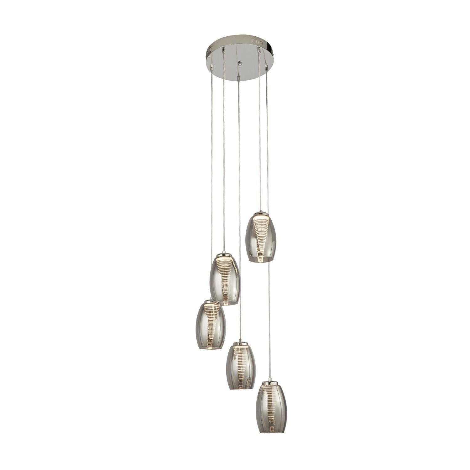 Lampe LED suspendue verre fumé 5 flammes réglable en hauteur