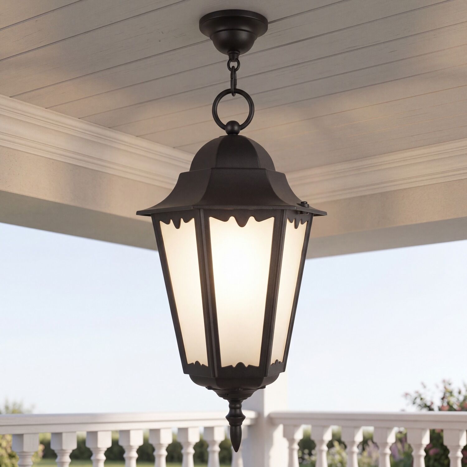 le51573-pendelleuchte-laterne-terrasse-balkon-garten-aussen-metall-glas-matt-rustikal-klassisch-schwarz-weiss-07 Hängeleuchte, Außenleuchte, Laterne, Metall, Beleuchtung
