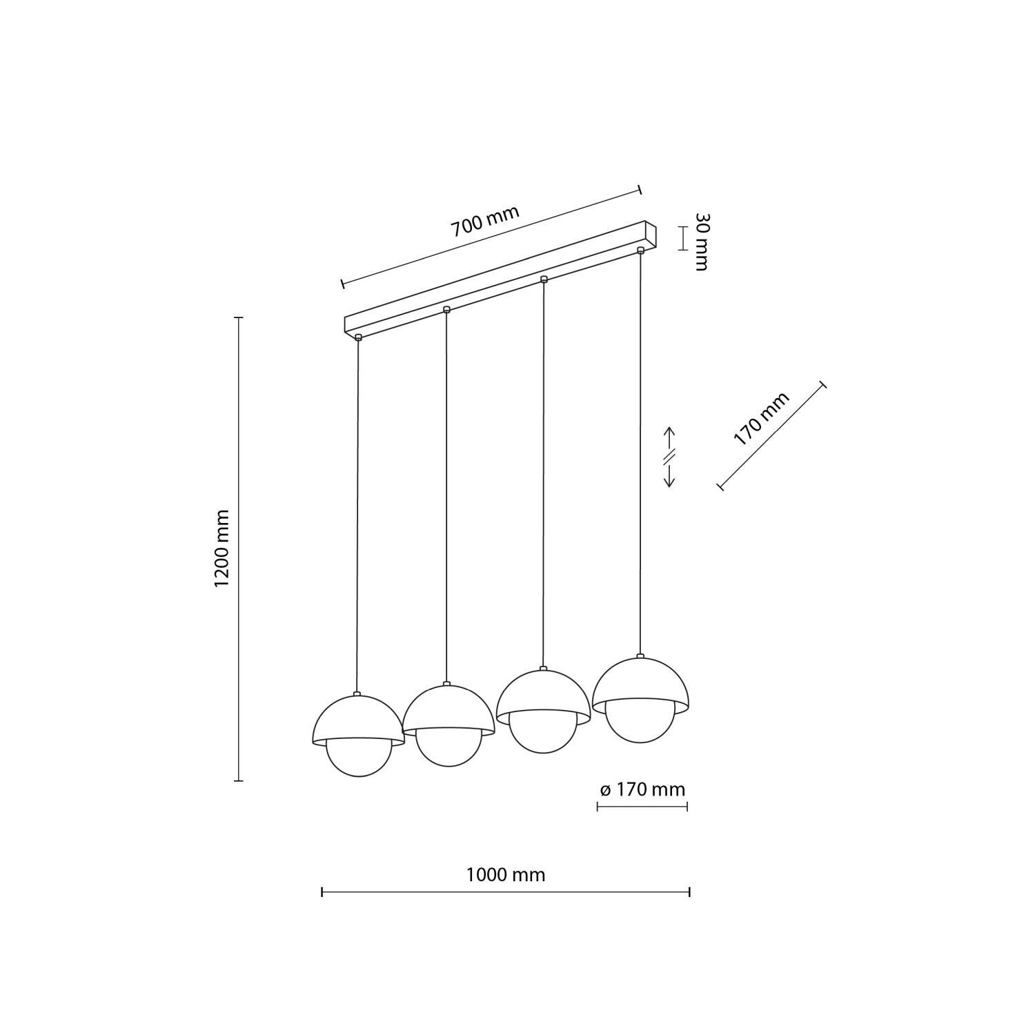 Suspension allongée 80cm beige blanc 4-flamme G9 verre métal