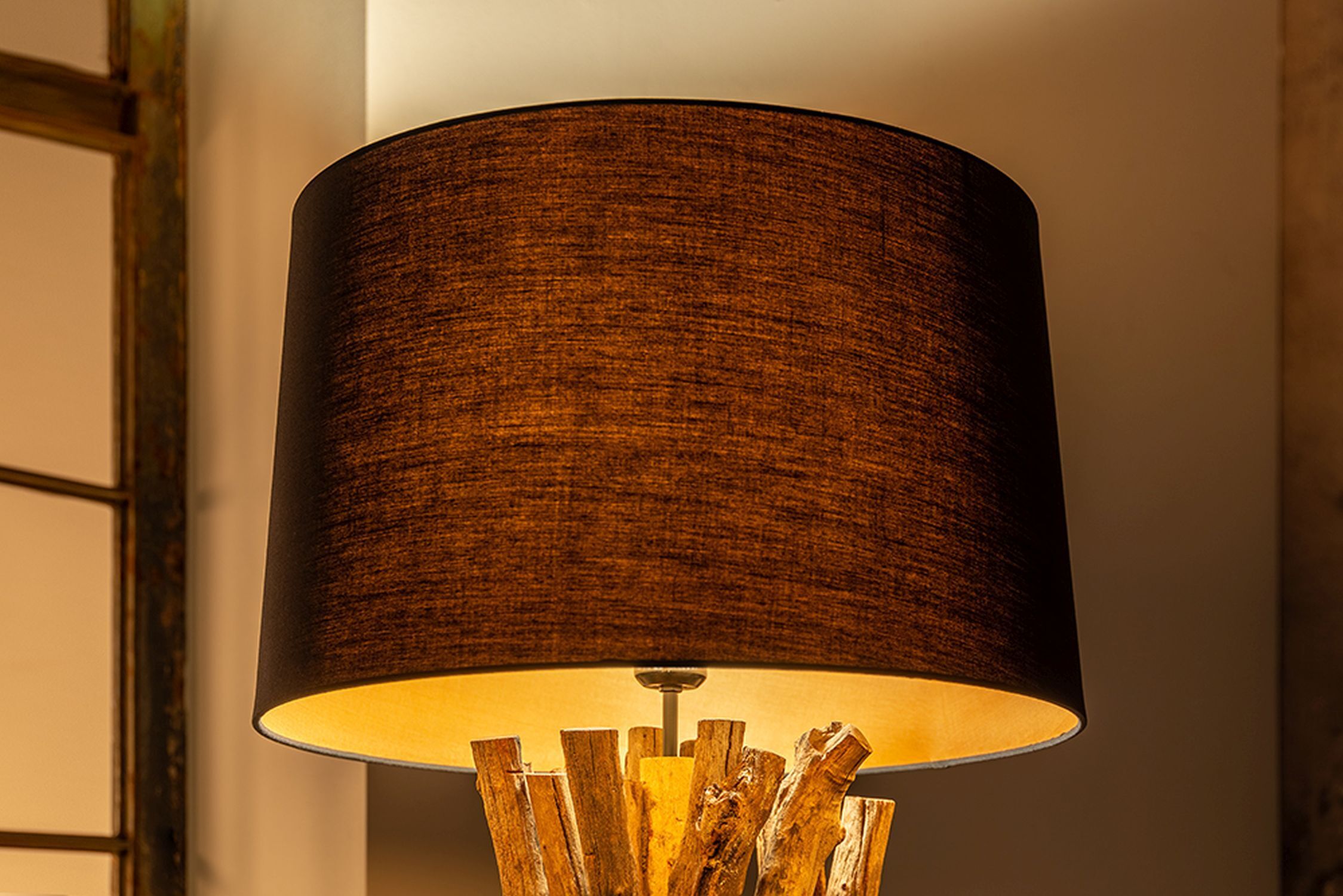 lampschirm, Tischlampe, Holzstab, braun, Stoffschirm