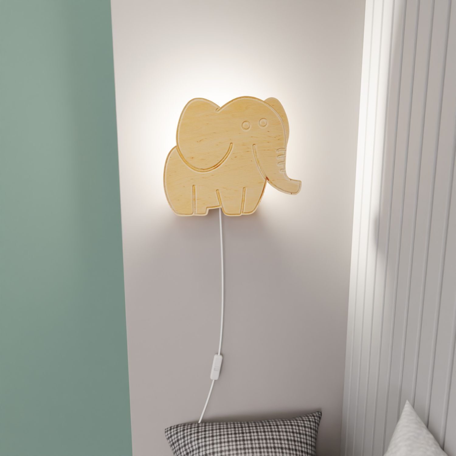 Lampe murale chambre d'enfant bois avec prise interrupteur éléphant E14