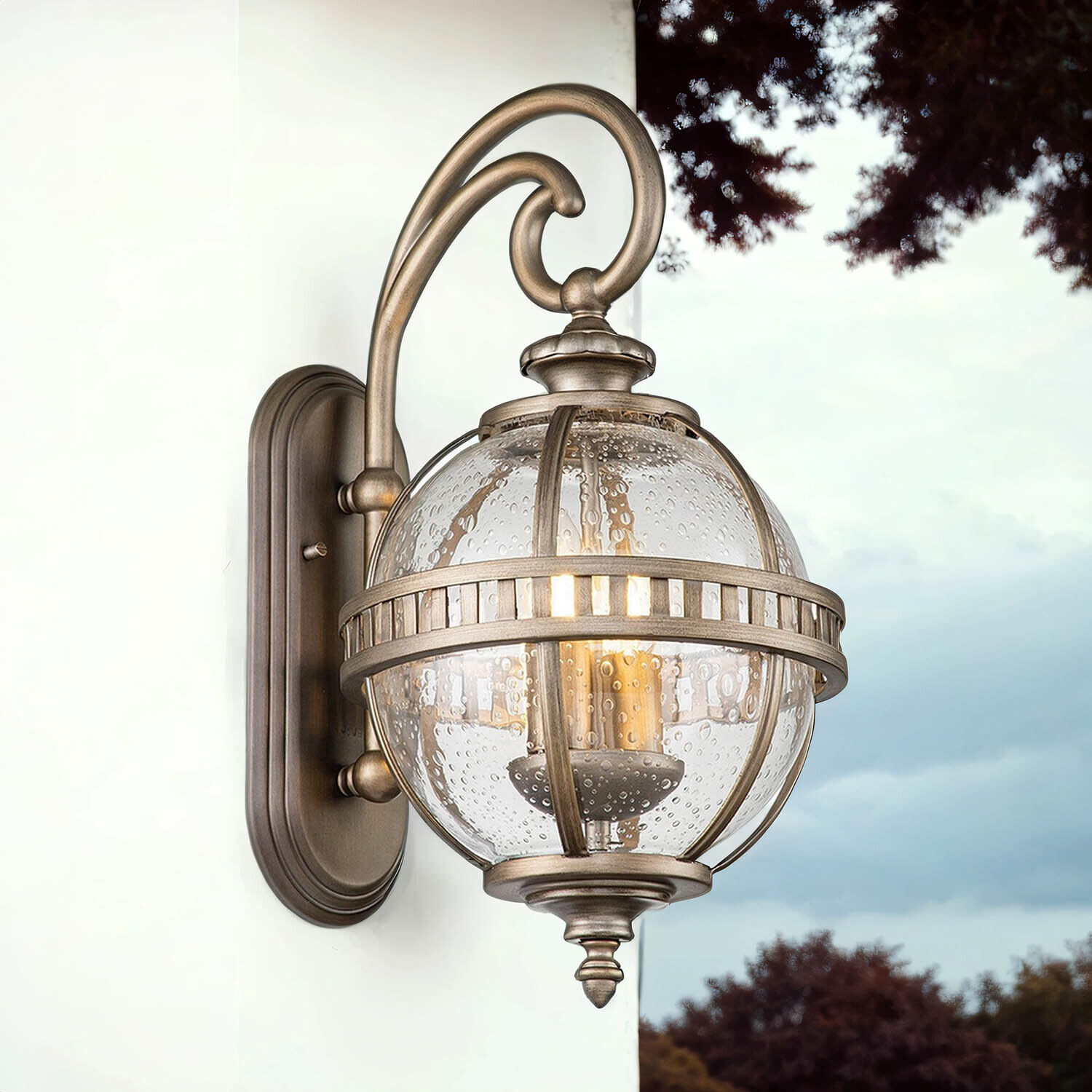 Applique vintage extérieure aluminium verre H : 48,9 cm IP44 E14 Leuchte, Lampe, Kronleuchter