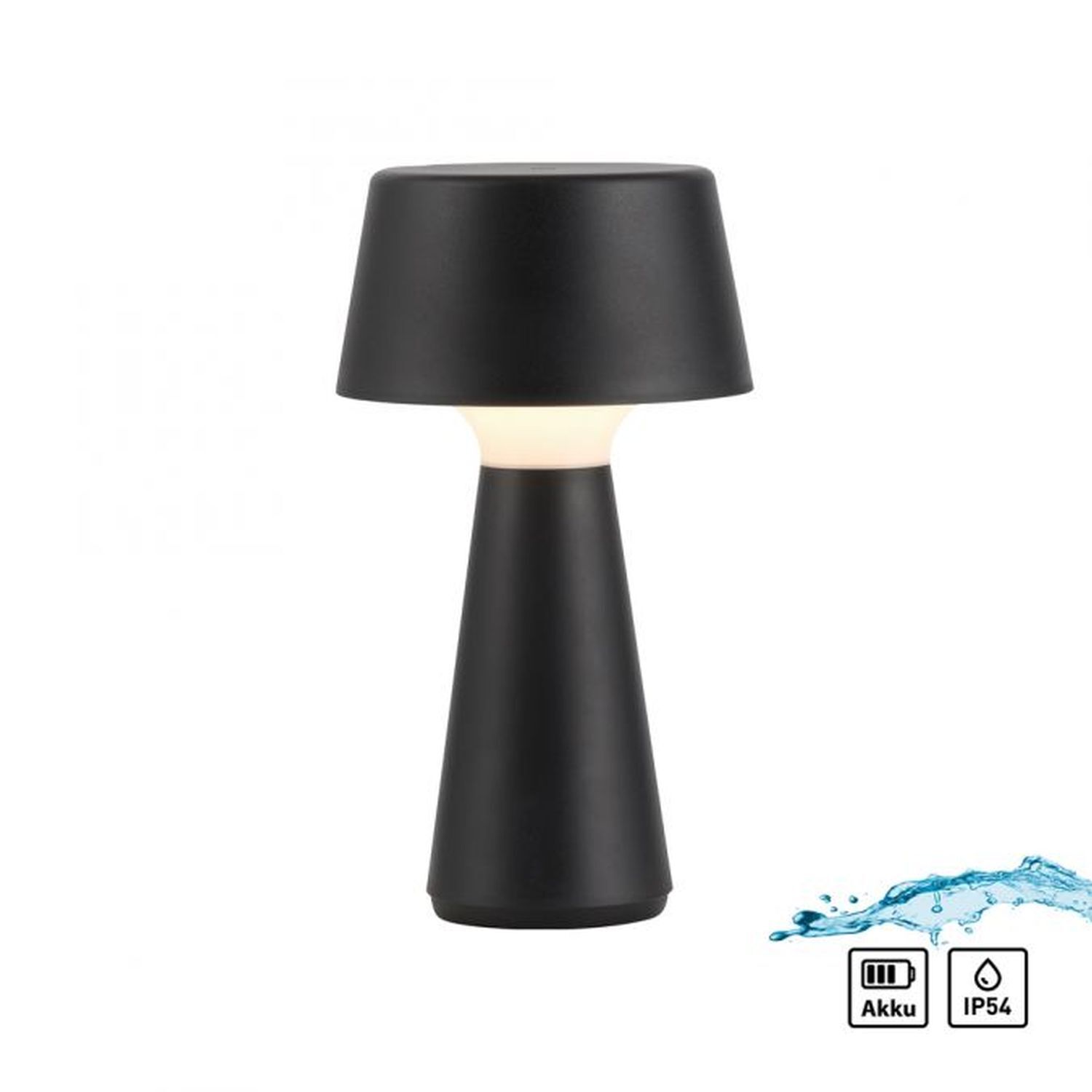 Lampe de table LED rechargeable à intensité variable Touch IP54 noire 28,9 cm
