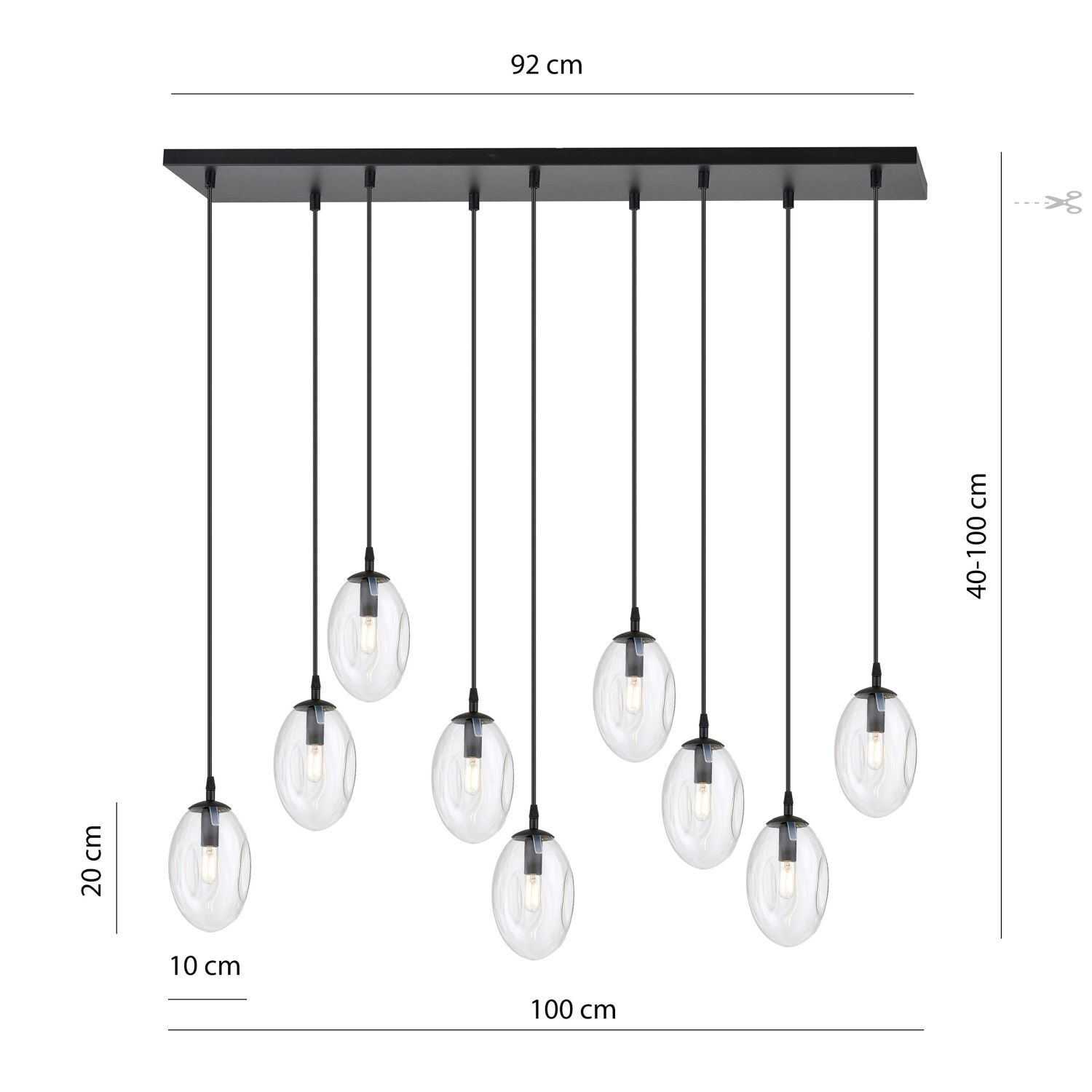Lampe à suspendre grande 100 cm 9x E14 verre réglable en hauteur