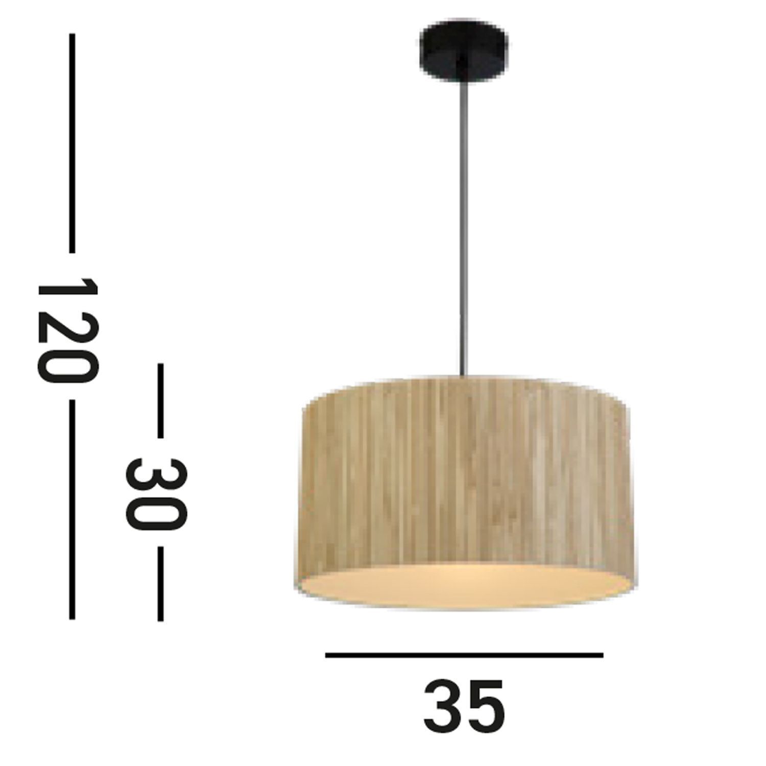 Suspension ronde bois métal E27 L:35 cm naturel