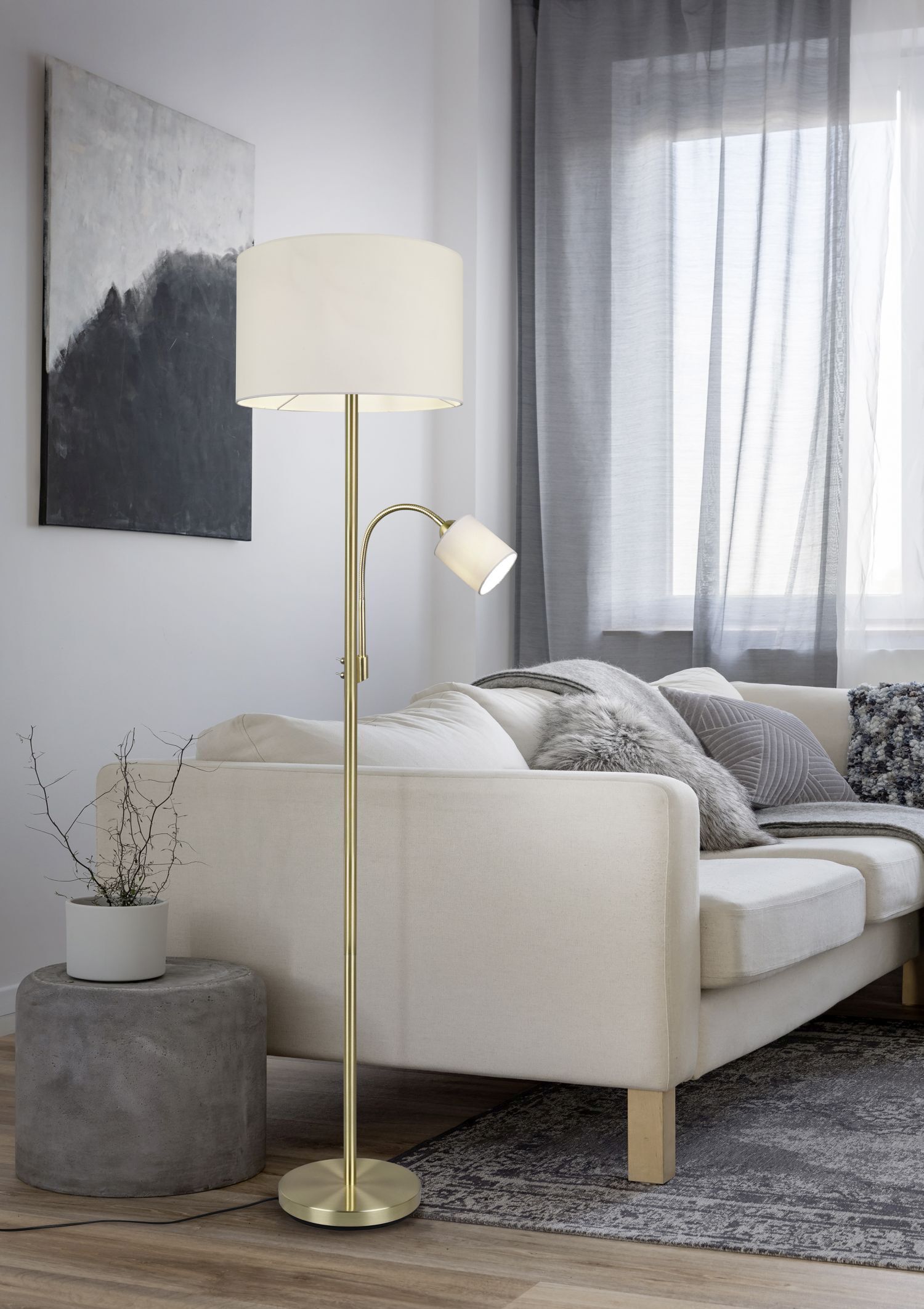 Stehleuchte Stoffschirme 170 cm E27 E14 Messing Creme Lampe, Stehlampe, Pflanze