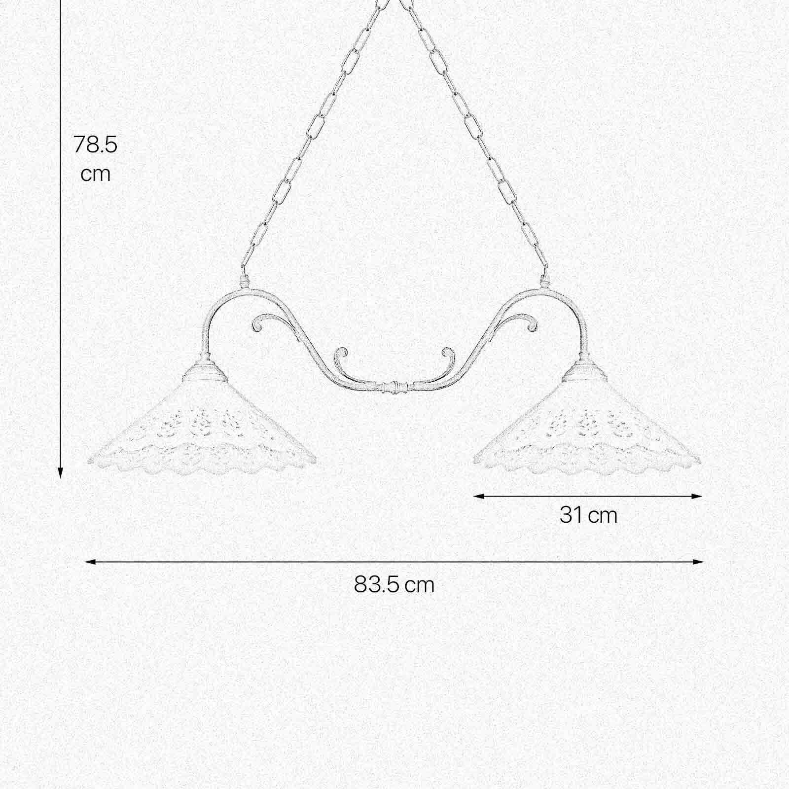 Suspension à 2 flammes L : 83,5 cm Céramique laiton E27