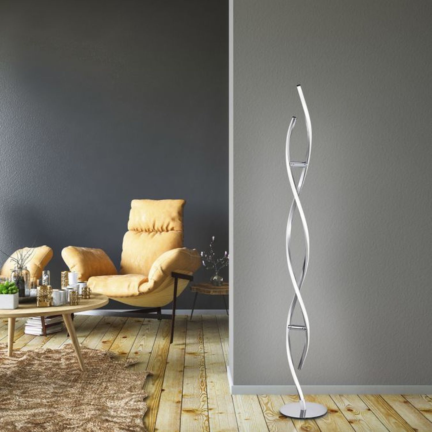 LED Stehlampe dimmbar in Stahl H:134 cm 3000 K 3128 lm Lampe, Stehlampe, Mobiliar, Stuhl