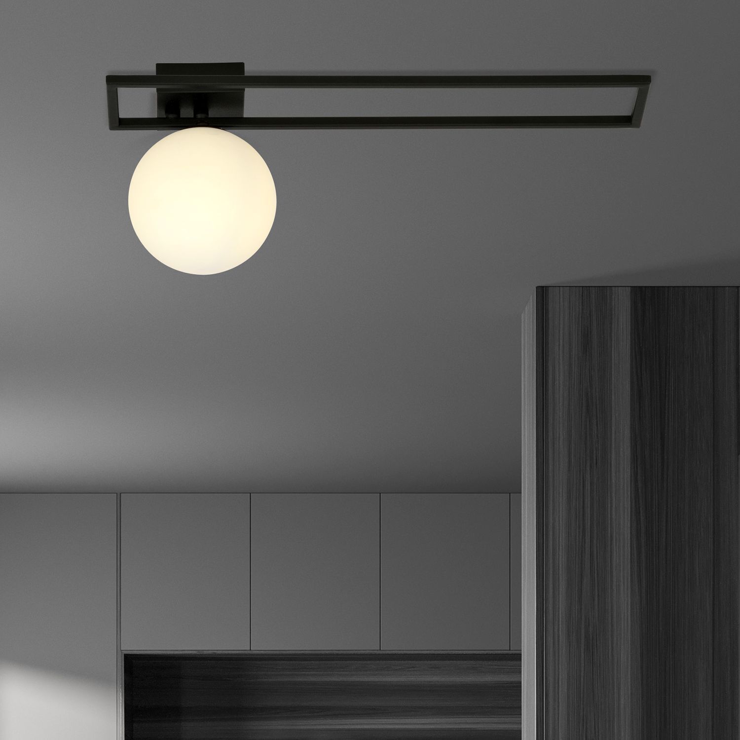 Plafonnier noir blanc E14 50 cm Abat-jour sphérique verre métal
