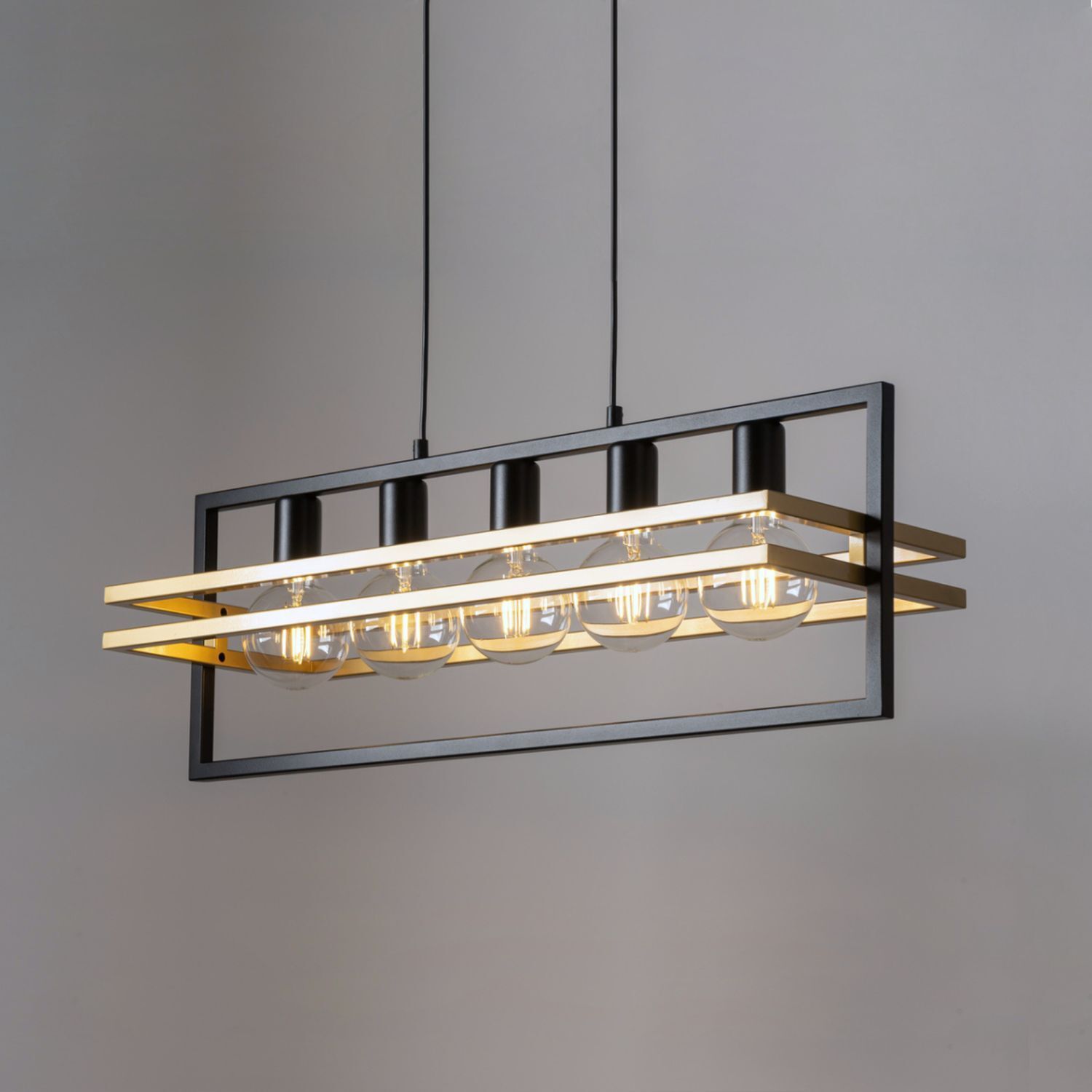 Lampe à suspendre design or noir E27 5 flammes en métal