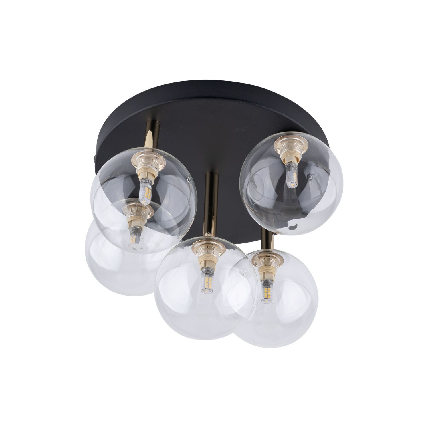 Lampe de plafond verre métal Ø 35 cm petit noir or 5x G9